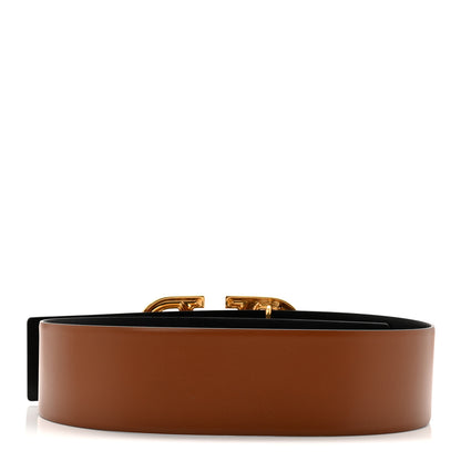 Valentino Garavani Glossy Calfskin VLogo Reversible 70mm Belt 80 32 Saddle Brown Black 4 of 6