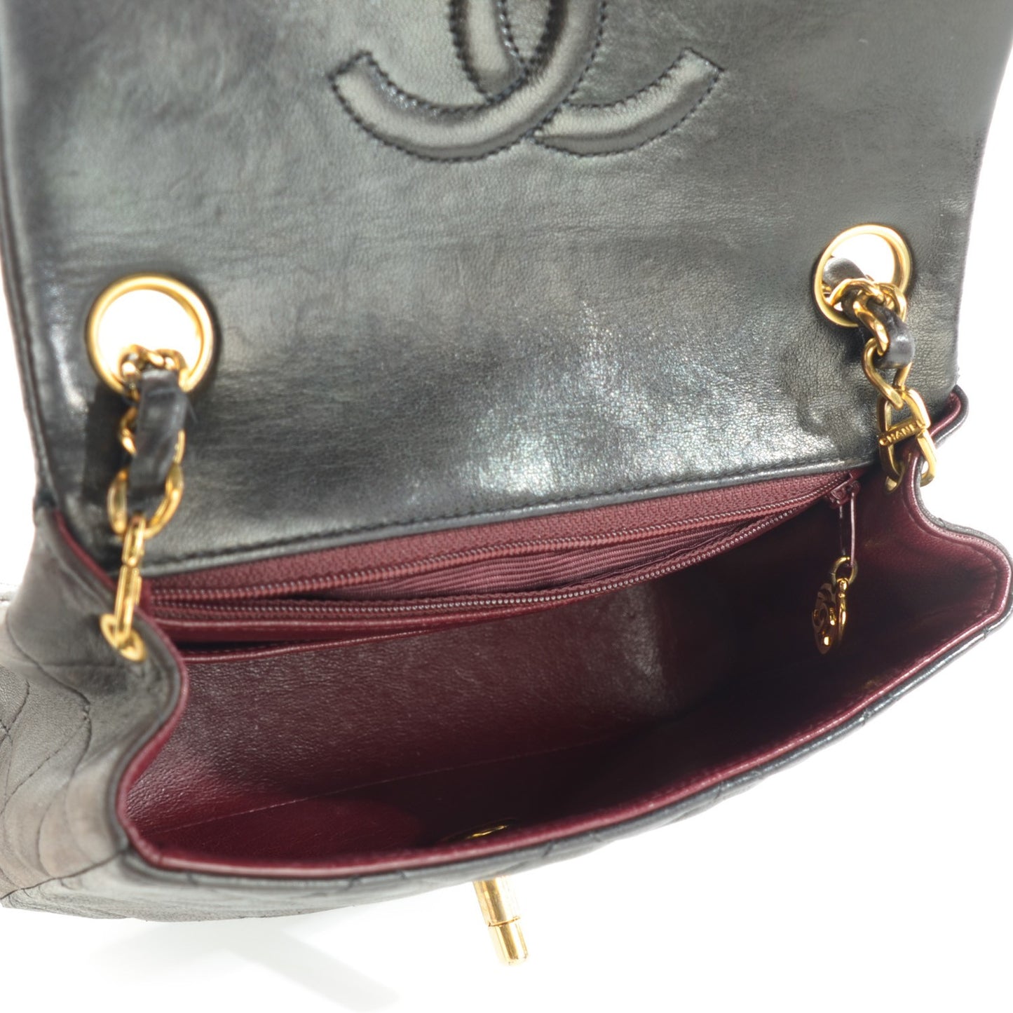 Lambskin Quilted Mini Square Flap Brown