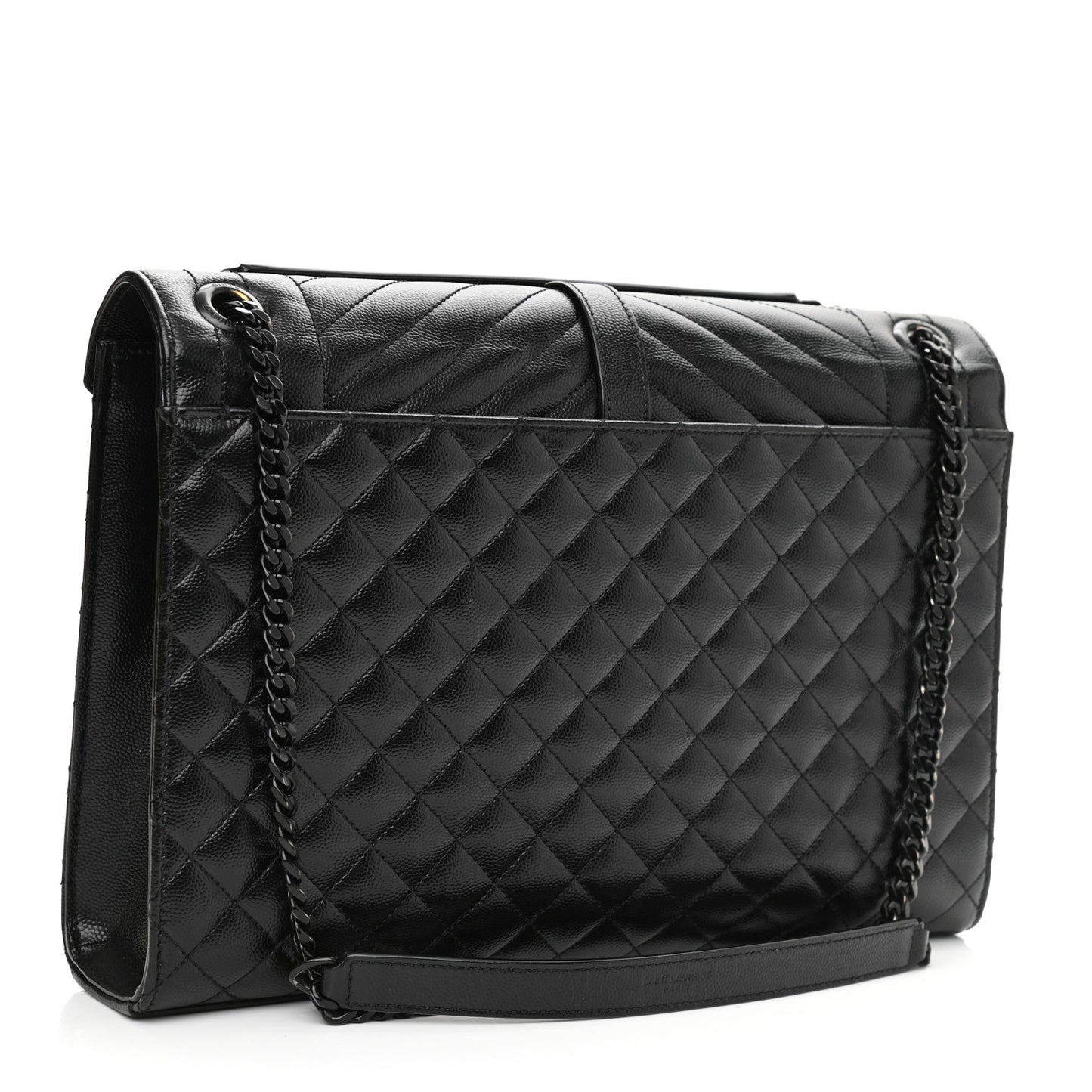 Grain De Poudre Textured Mixed Matelasse Large Triquilt Monogram Monochrome Satchel Black