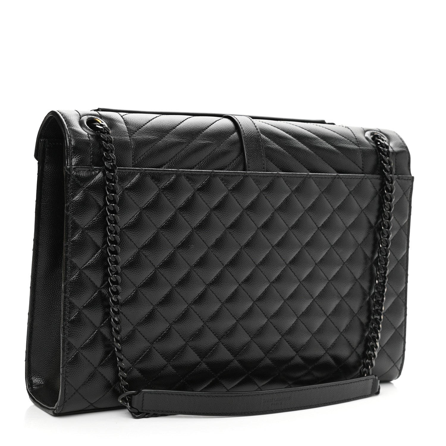 Saint Laurent Grain De Poudre Textured Mixed Matelasse Large Triquilt Monogram Monochrome Satchel Black 3 of 11