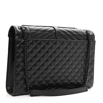 Saint Laurent Grain De Poudre Textured Mixed Matelasse Large Triquilt Monogram Monochrome Satchel Black 3 of 11