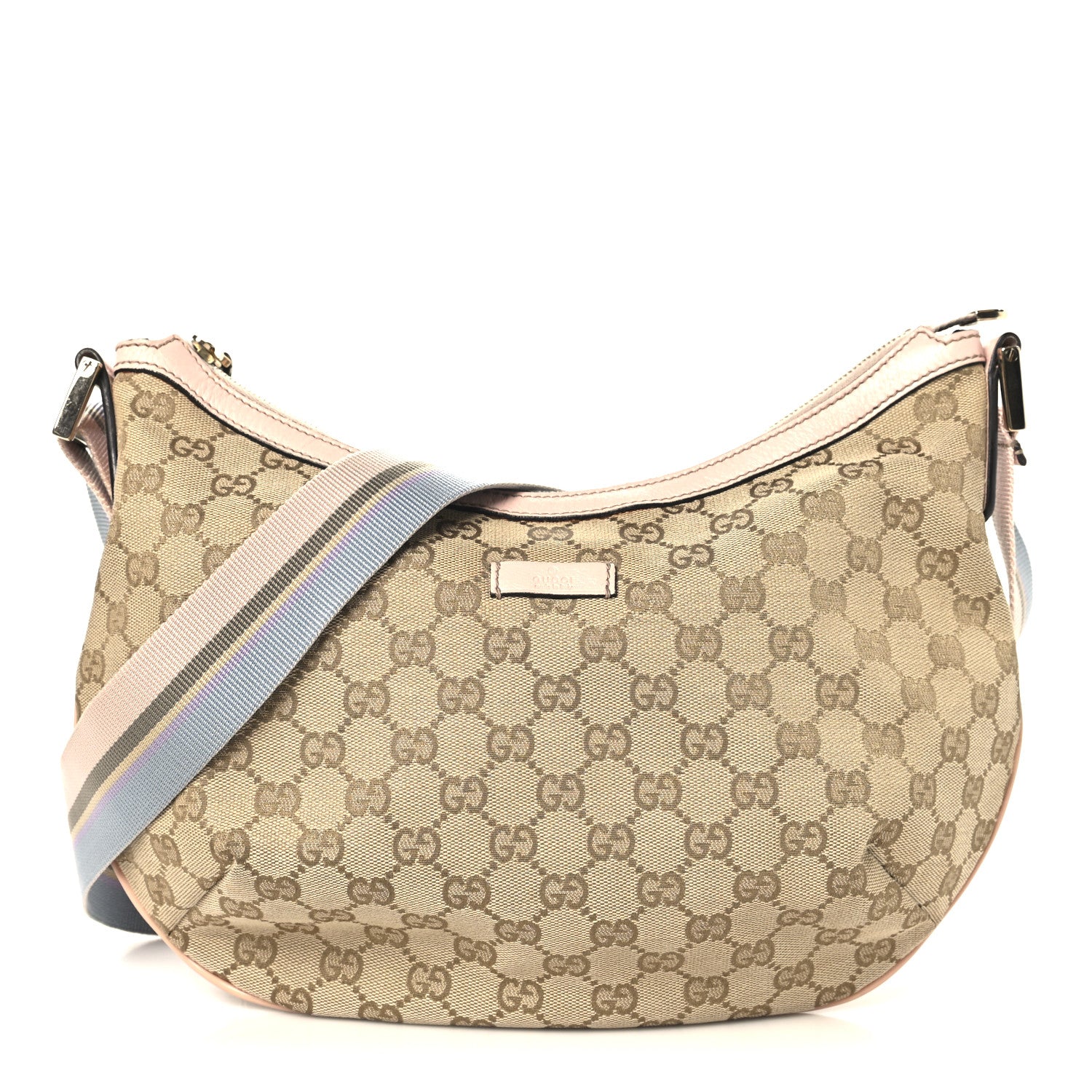 Gucci Monogram Web Medium Half Moon Hobo Gold Pink 1 of 10