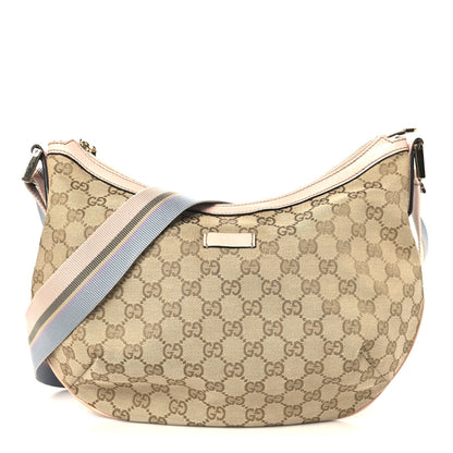 Gucci Monogram Web Medium Half Moon Hobo Gold Pink 1 of 10