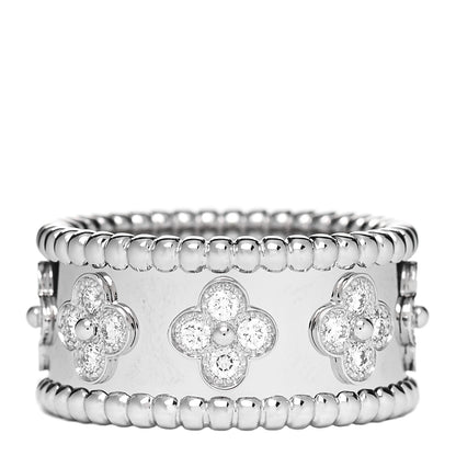 Van Cleef & Arpels 18K White Gold Diamond Medium Perlee Clover Band Ring 55 7.25 1 of 5