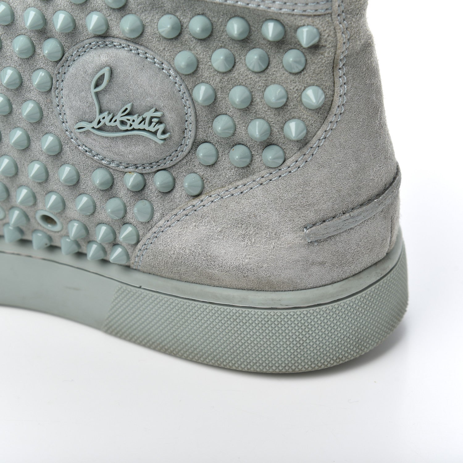 Christian Louboutin Veau Velours Mens Louis Orlato Flat Spikes Sneakers 42 Light Green 17 of 23