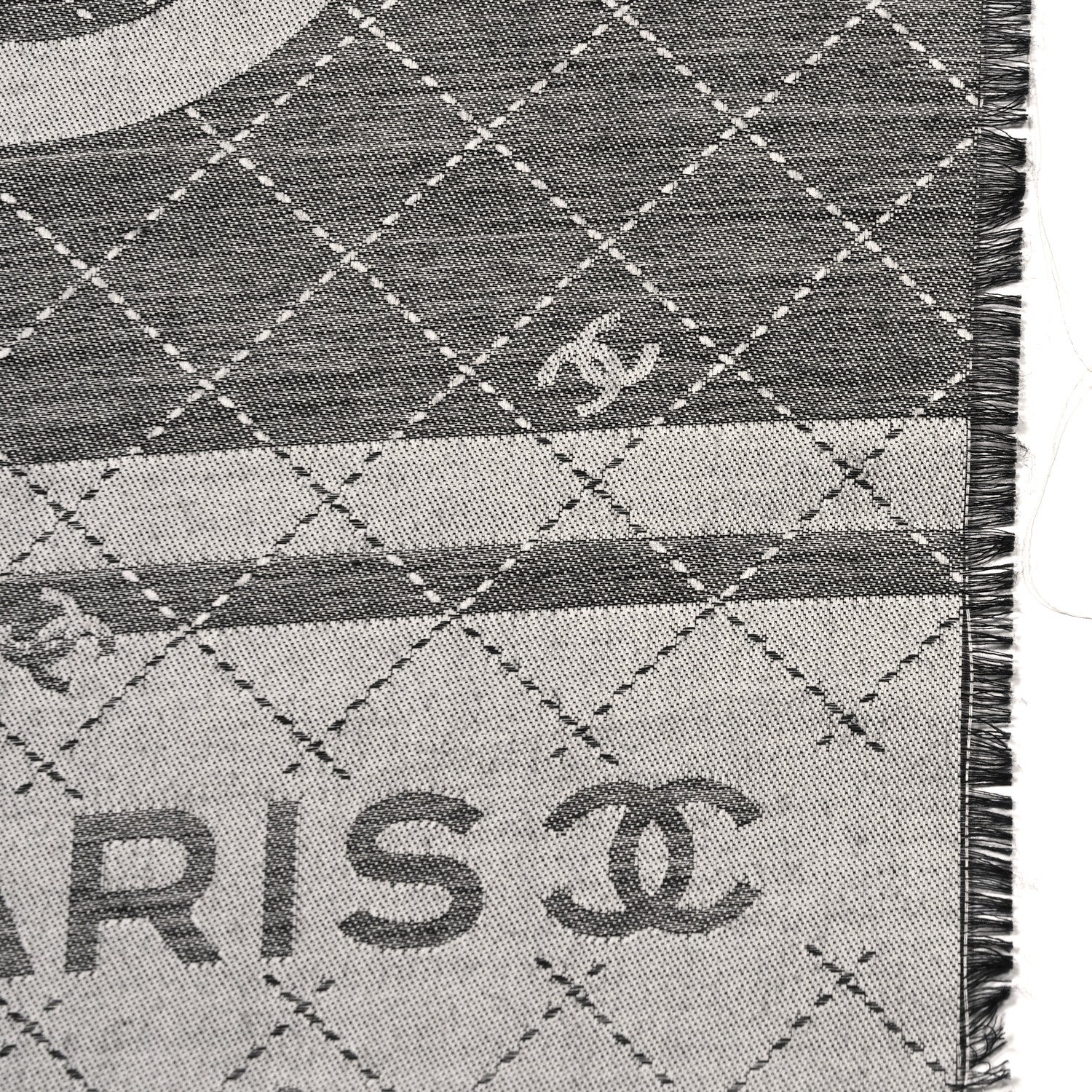 Chanel Cashmere Silk Quilted CC Logo Scarf Black 4 of 5