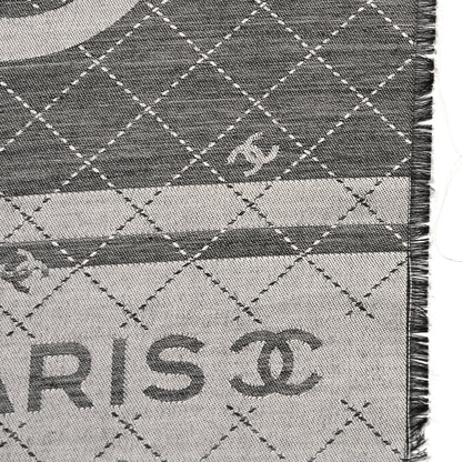 Chanel Cashmere Silk Quilted CC Logo Scarf Black 4 of 5
