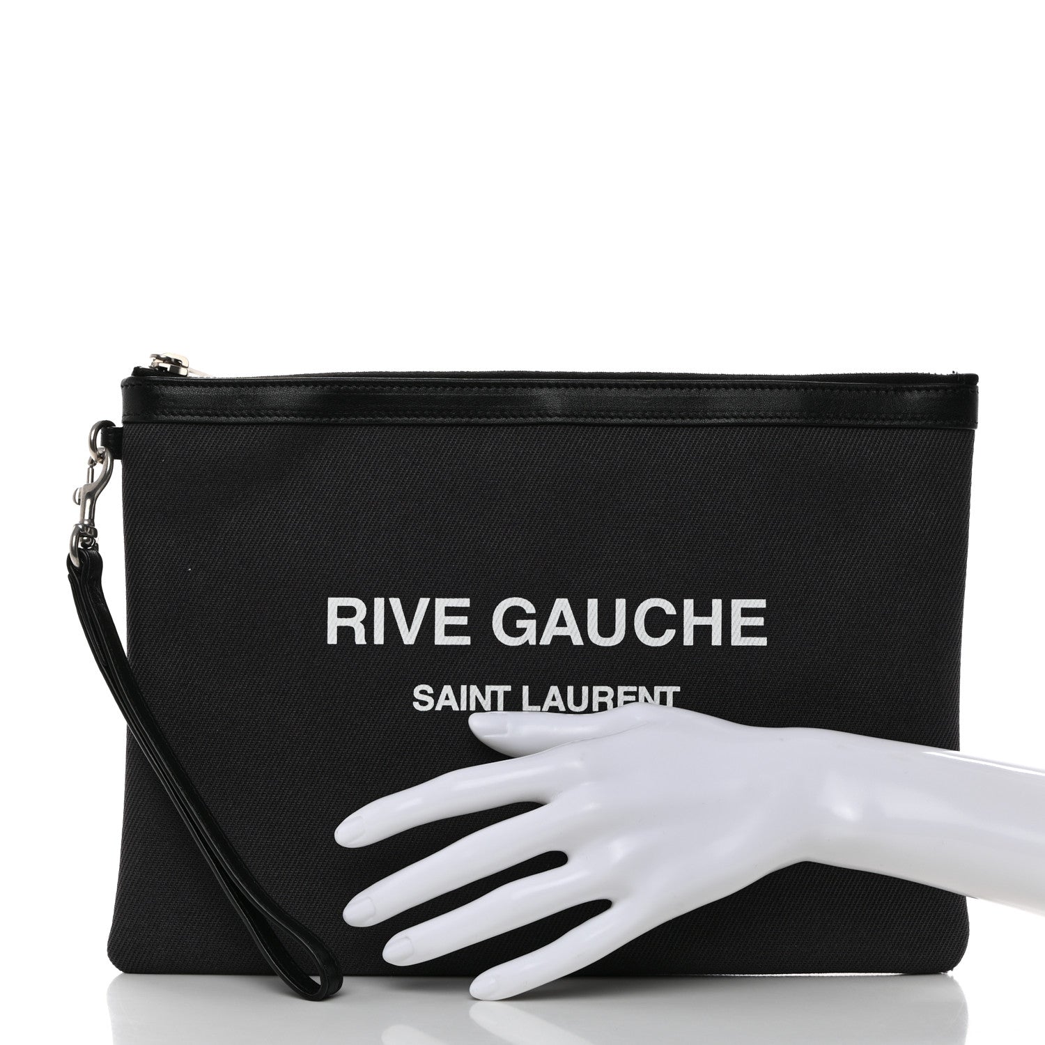 Saint Laurent Linen Canvas Rive Gauche Zipped Pouch Black 2 of 9
