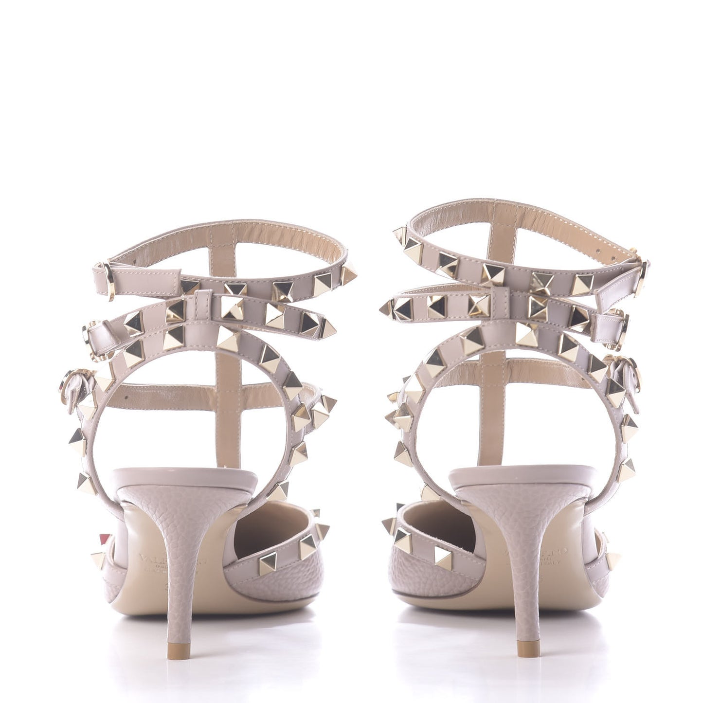 Pebbled Calfskin Rockstud Ankle Strap 65mm Pumps 36 Poudre