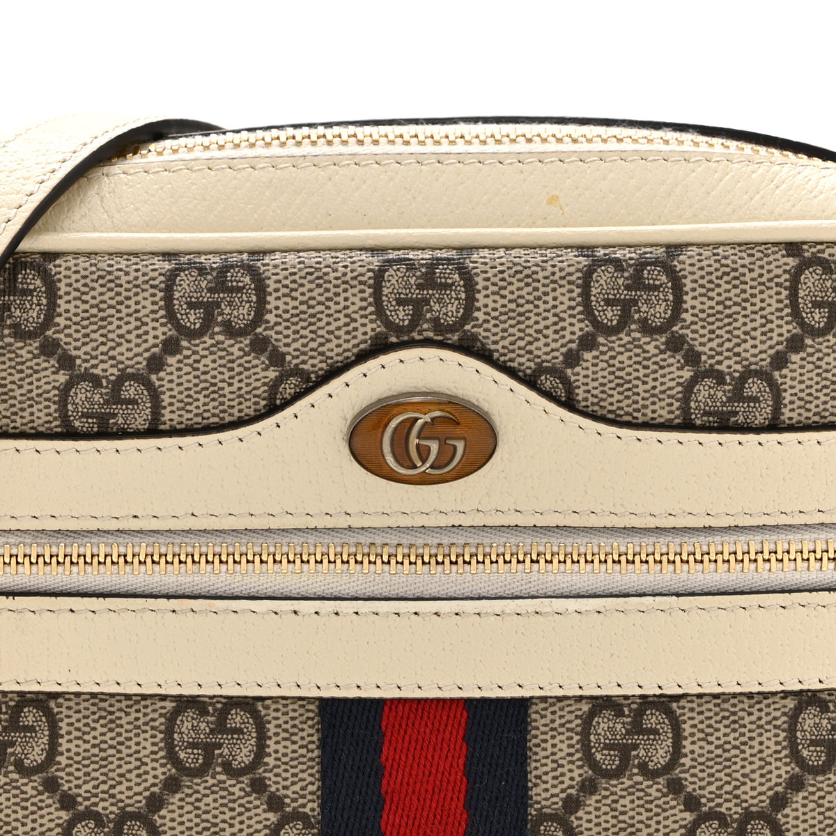 Gucci GG Supreme Monogram Textured Calfskin Web Mini Ophidia Shoulder Bag Beige Ebony Mystic White 8 of 10