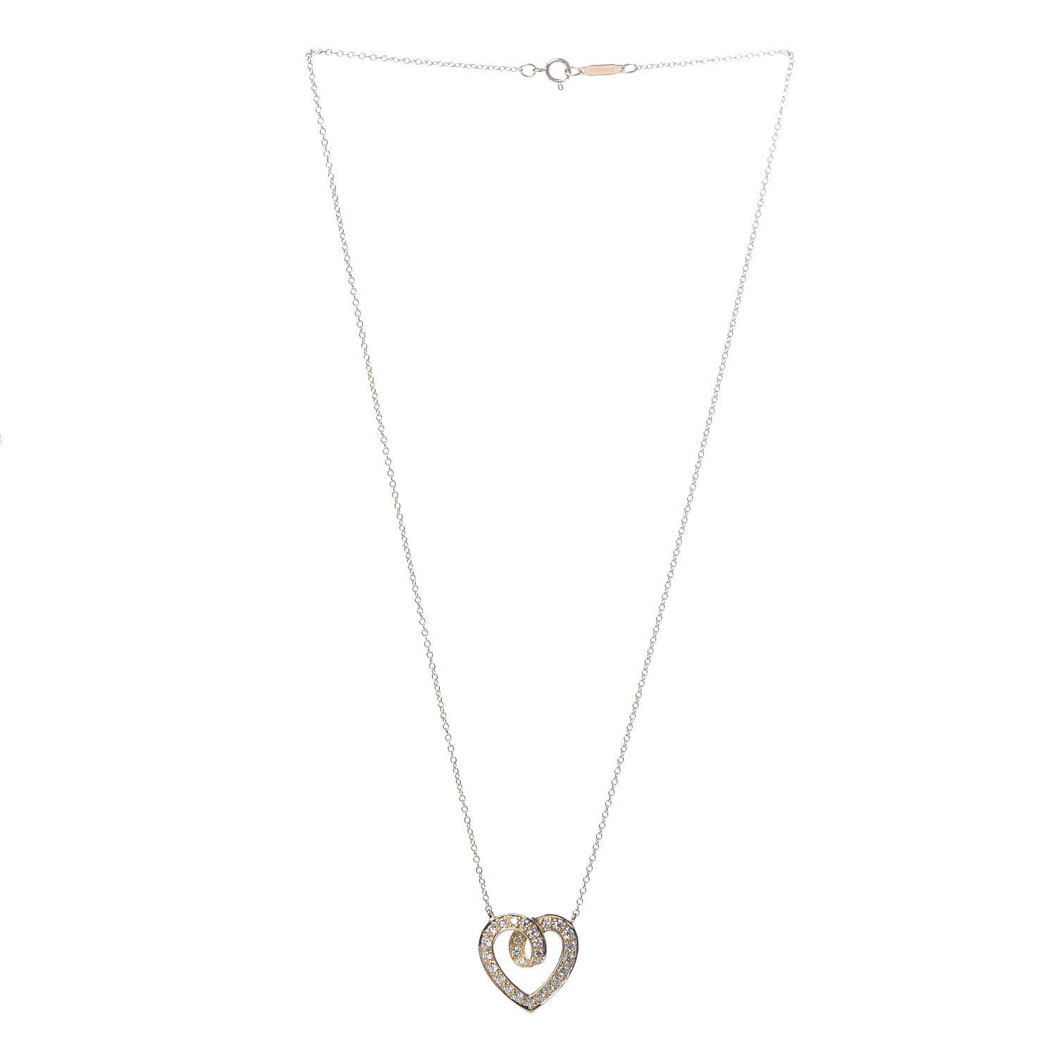 Tiffany 18K Yellow Gold Diamond .51ct Heart Station Pendant Necklace 3 of 6