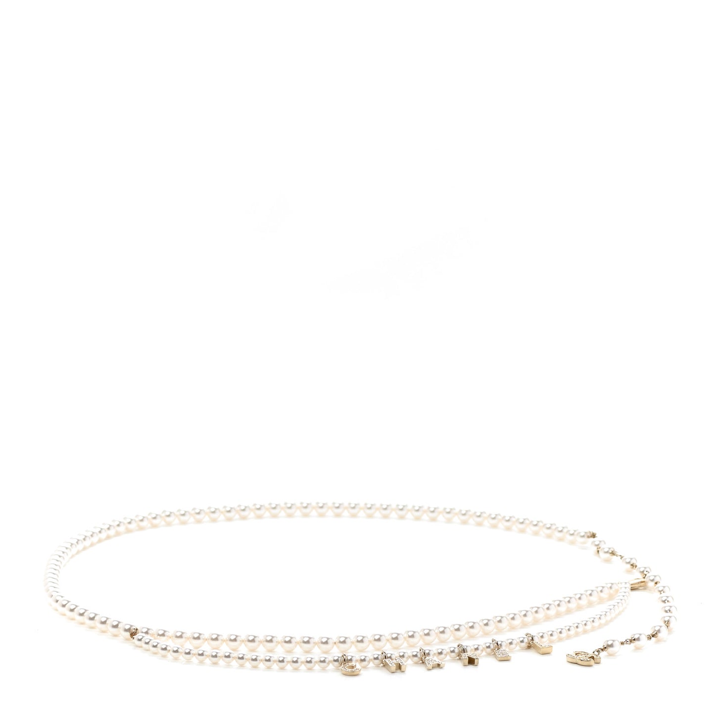 Pearl Crystal CC Signature Charm Belt Gold