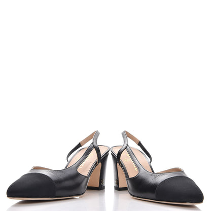 Chanel Lambskin Grosgrain Cap Toe CC Slingback Pumps 37.5 Black 6 of 11