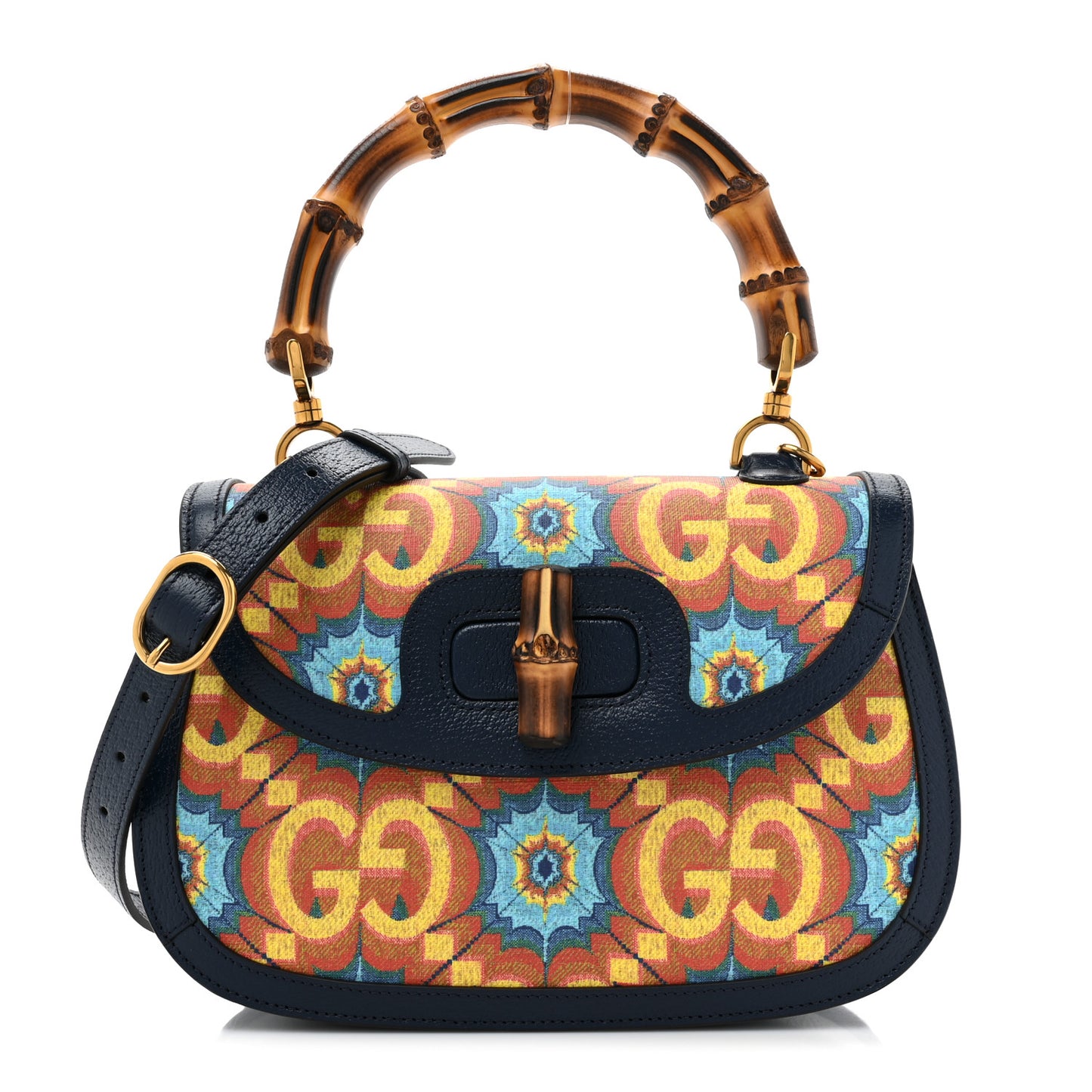 Calfskin Kaleidoscope Medium Bamboo 1947 Top Handle Bag Blue Orange Multicolor Blue Agata