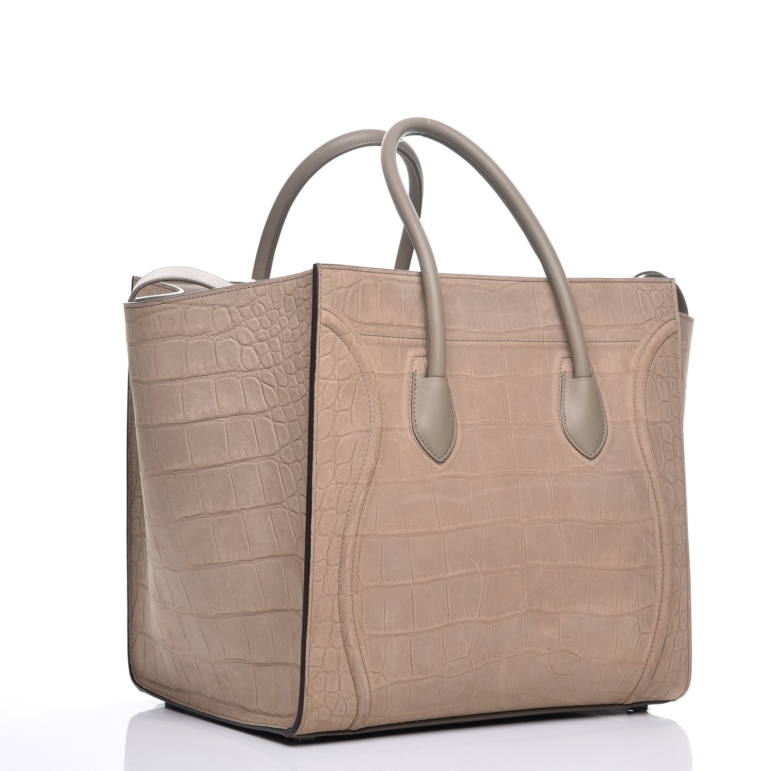 Celine Crocodile Embossed Nubuck Medium Phantom Luggage Beige 4 of 14