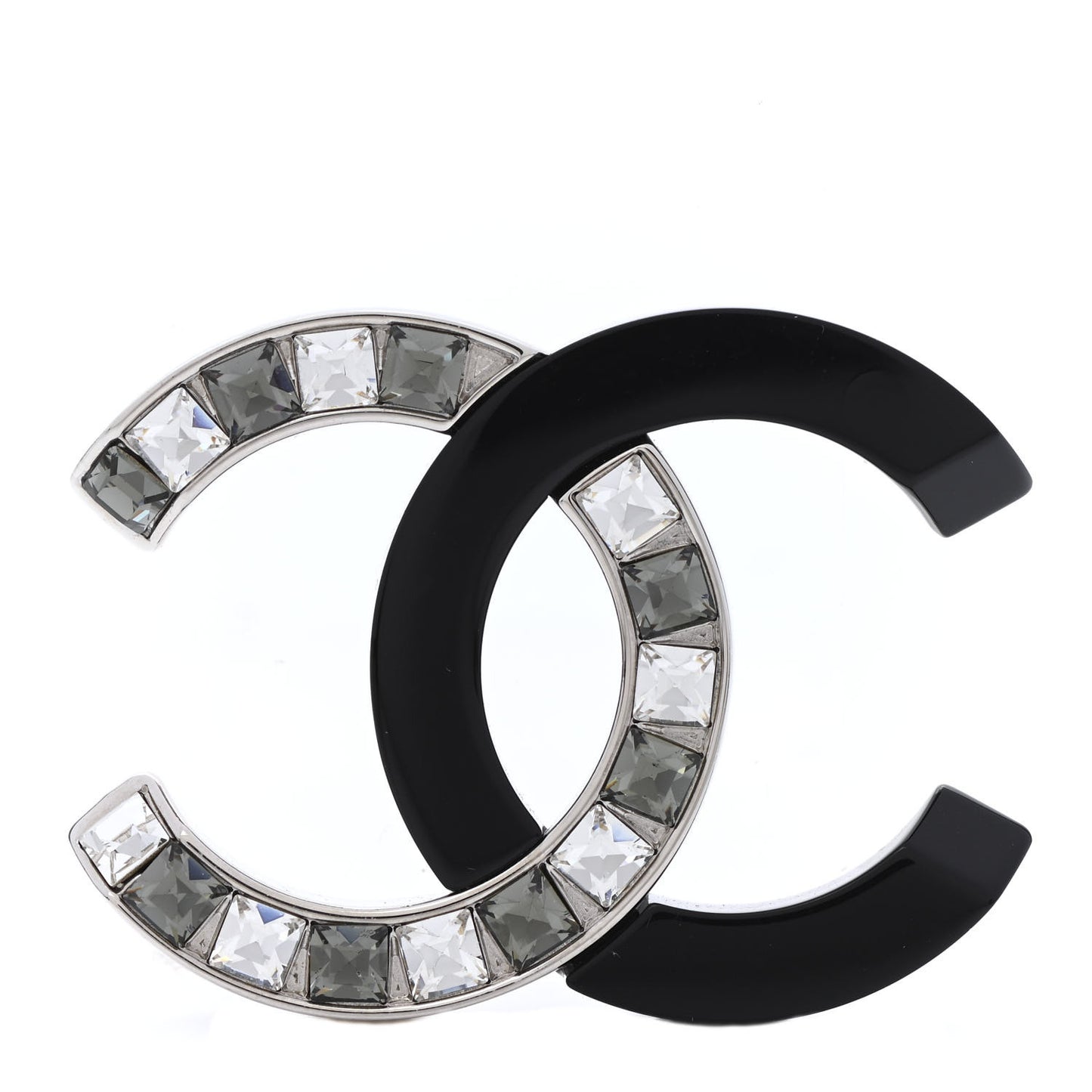 Resin Crystal Baguette CC Brooch Silver Black