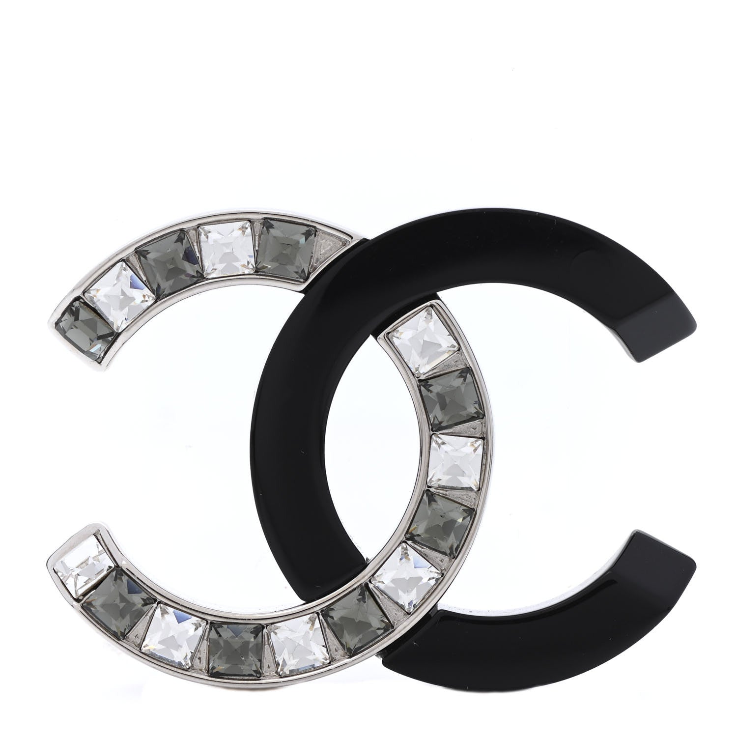Chanel Resin Crystal Baguette CC Brooch Silver Black 1 of 4
