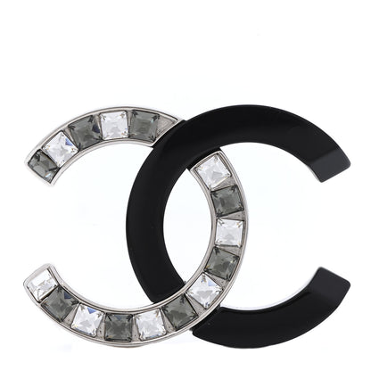 Chanel Resin Crystal Baguette CC Brooch Silver Black 1 of 4