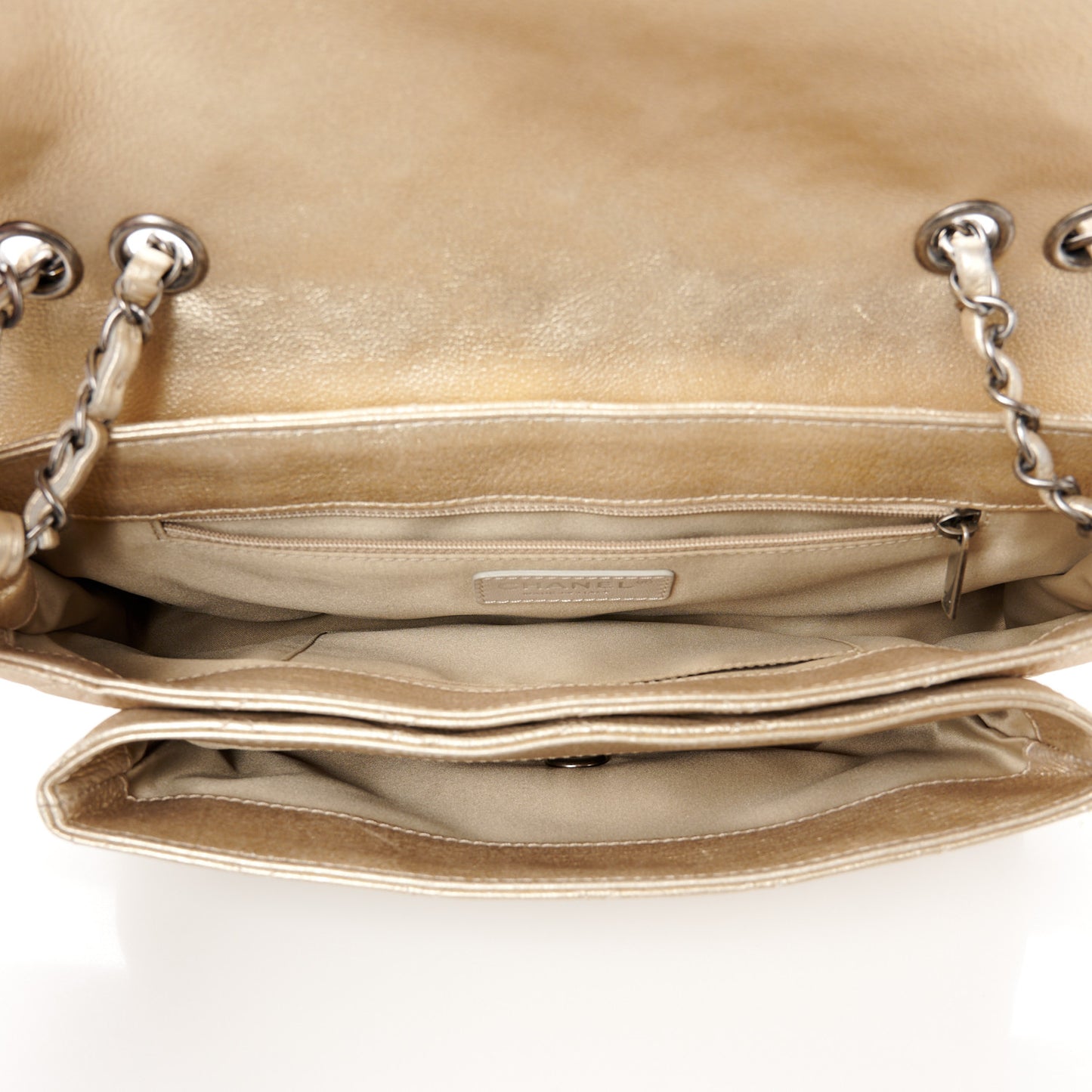 Metallic Calfskin Quilted Flap Bag Light Gold