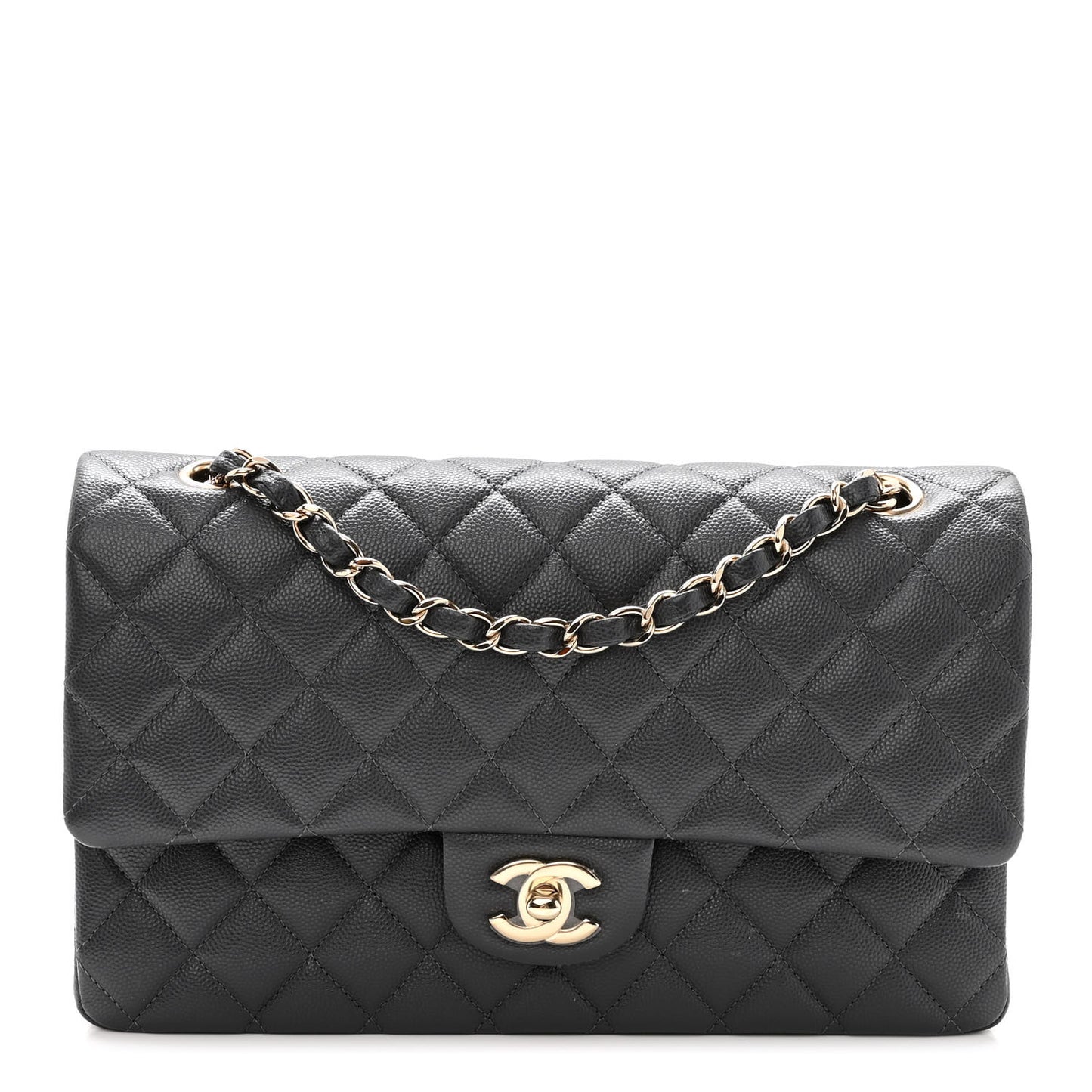 Caviar Quilted Medium Double Flap Dark Grey