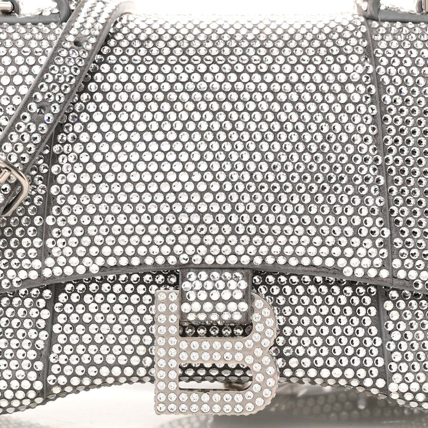 Strass Suede Hourglass Top Handle Bag XS Smoke Grey Crystal