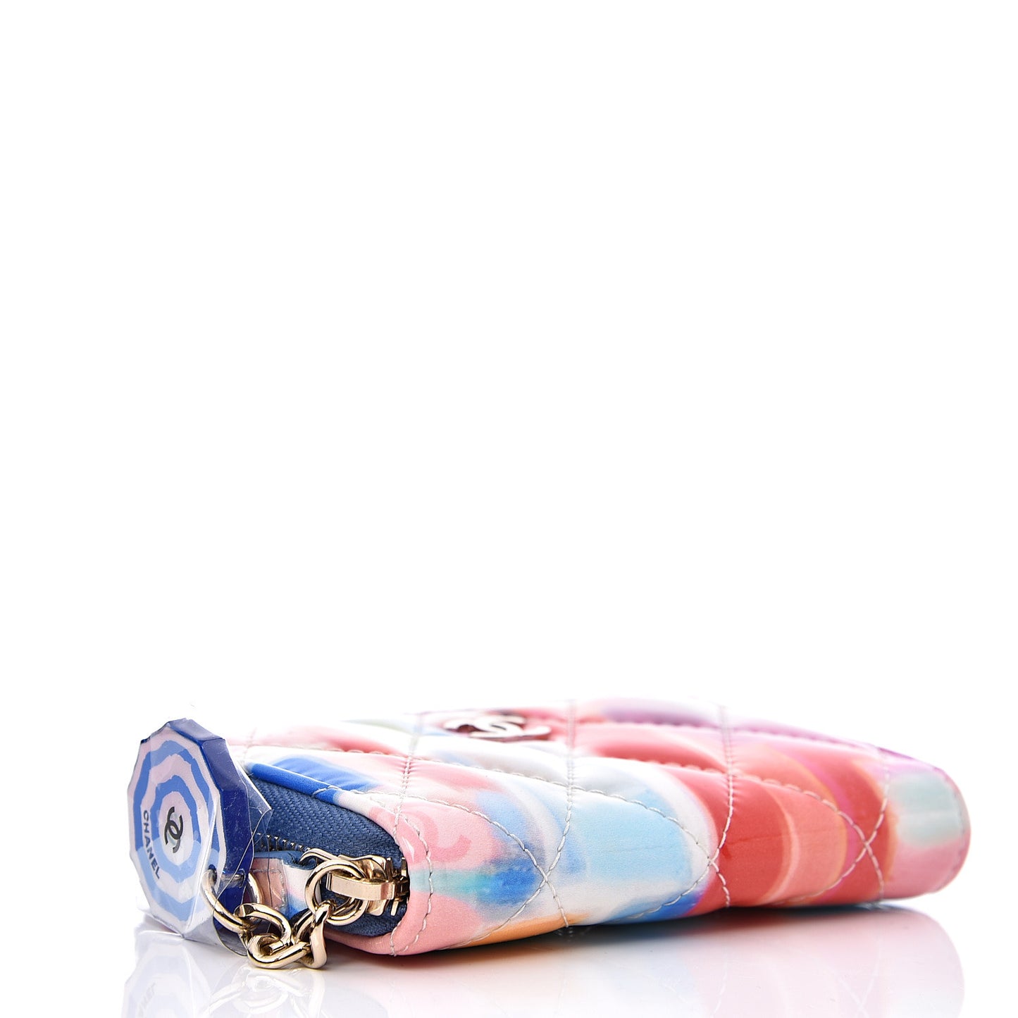 Patent Calfskin Printed Quilted Zip Coin Purse Multicolor