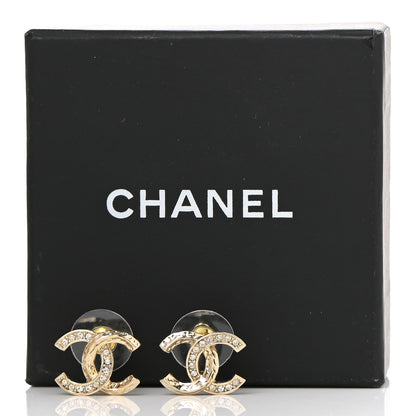Chanel Textured Metal Crystal CC Earrings Gold 5 of 5