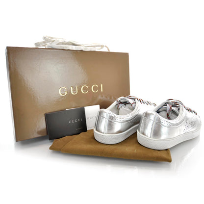 Gucci Mens Leather Perforated Logo Metallic Sneakers 7.5 Silver 3 of 6