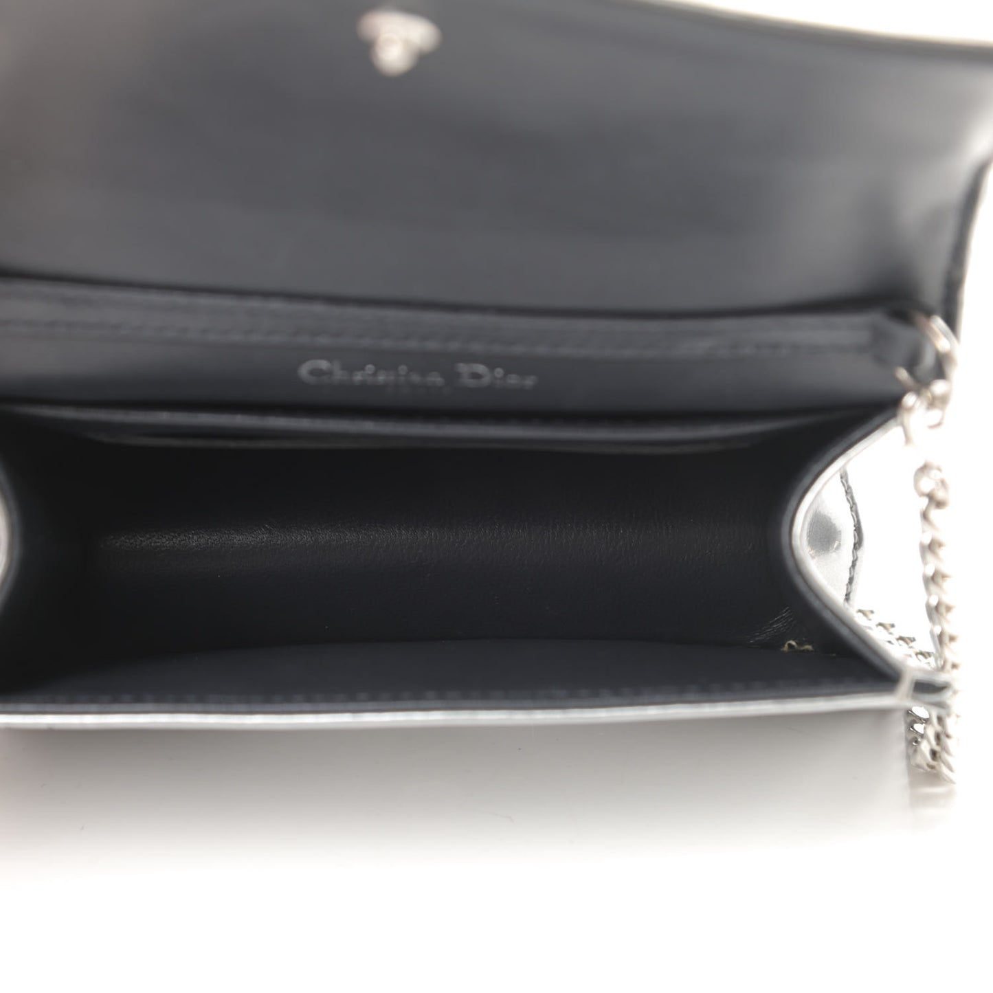 Metallic Patent Micro-Cannage Baby Diorama Flap Bag Silver