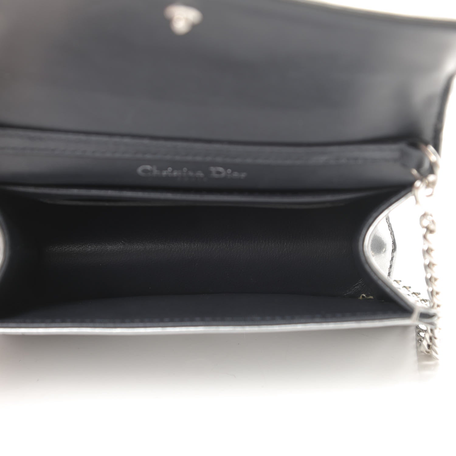 Christian Dior Metallic Patent Micro-Cannage Baby Diorama Flap Bag Silver 5 of 11