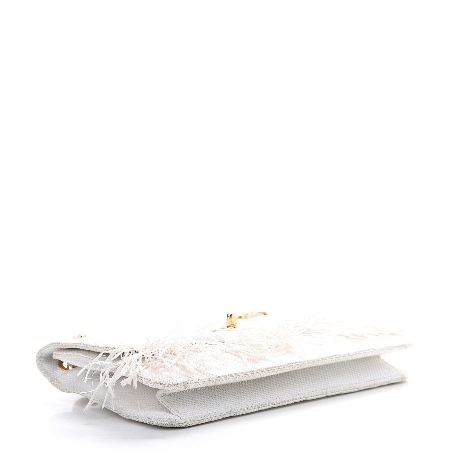 Chanel Woven Raffia Quilted CC Fringe Flap White 3 of 20