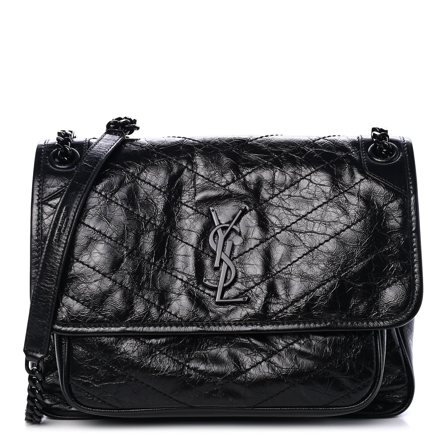 Saint Laurent Crinkled Calfskin Matelasse Monogram Medium Niki Chain Satchel Black 1 of 4