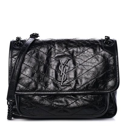 Saint Laurent Crinkled Calfskin Matelasse Monogram Medium Niki Chain Satchel Black 1 of 4