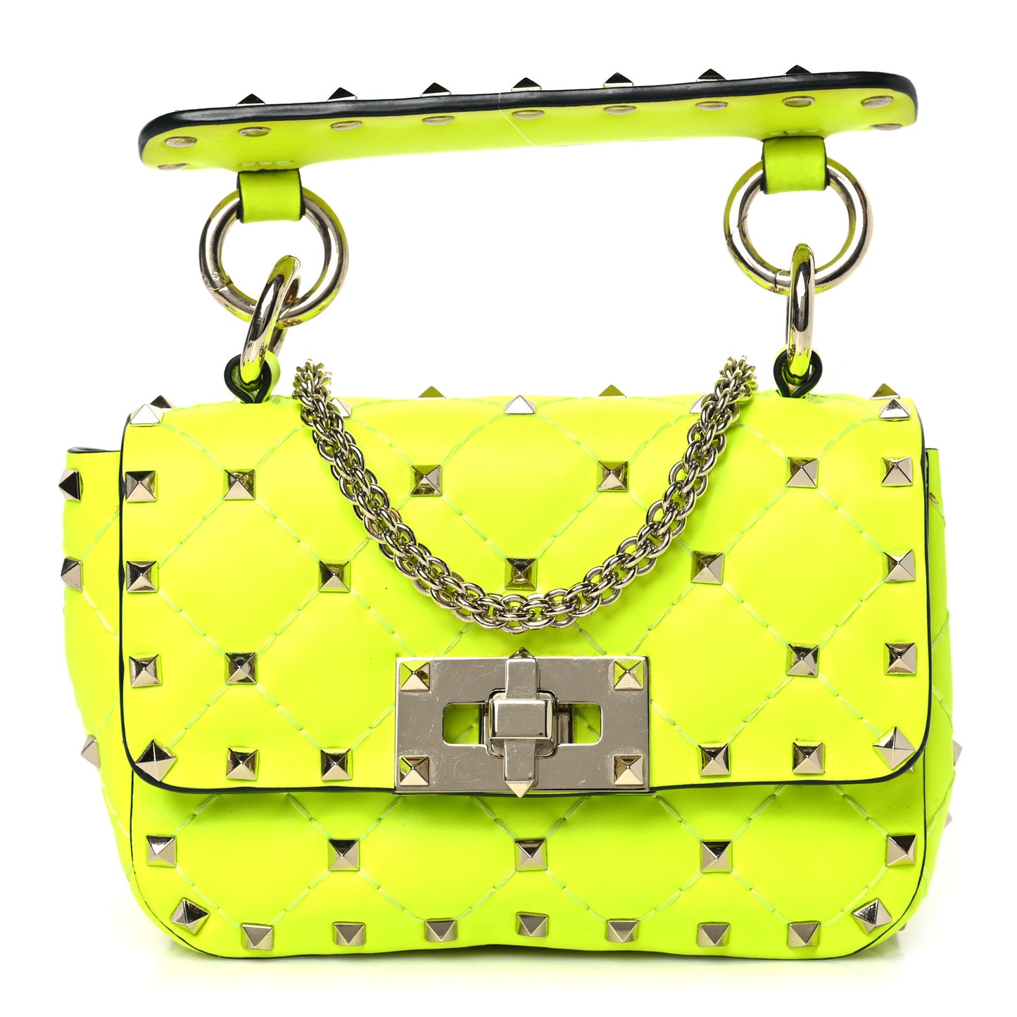 Calfskin Micro Rockstud Spike Shoulder Bag Lime