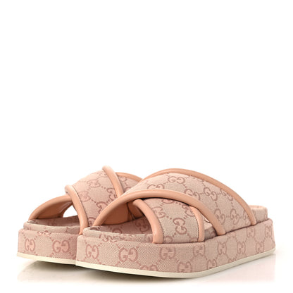 Gucci Monogram GG Calfskin Angelina Platform 55mm Slide Sandals 36.5 Light Pink 4 of 11