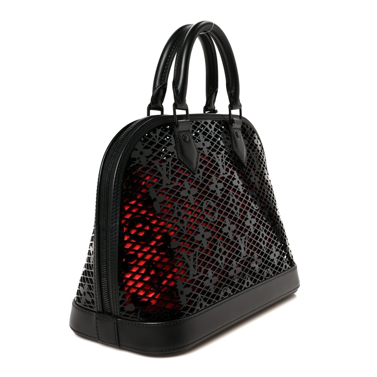 Patent Calfskin Laced Monogram Alma PM Black