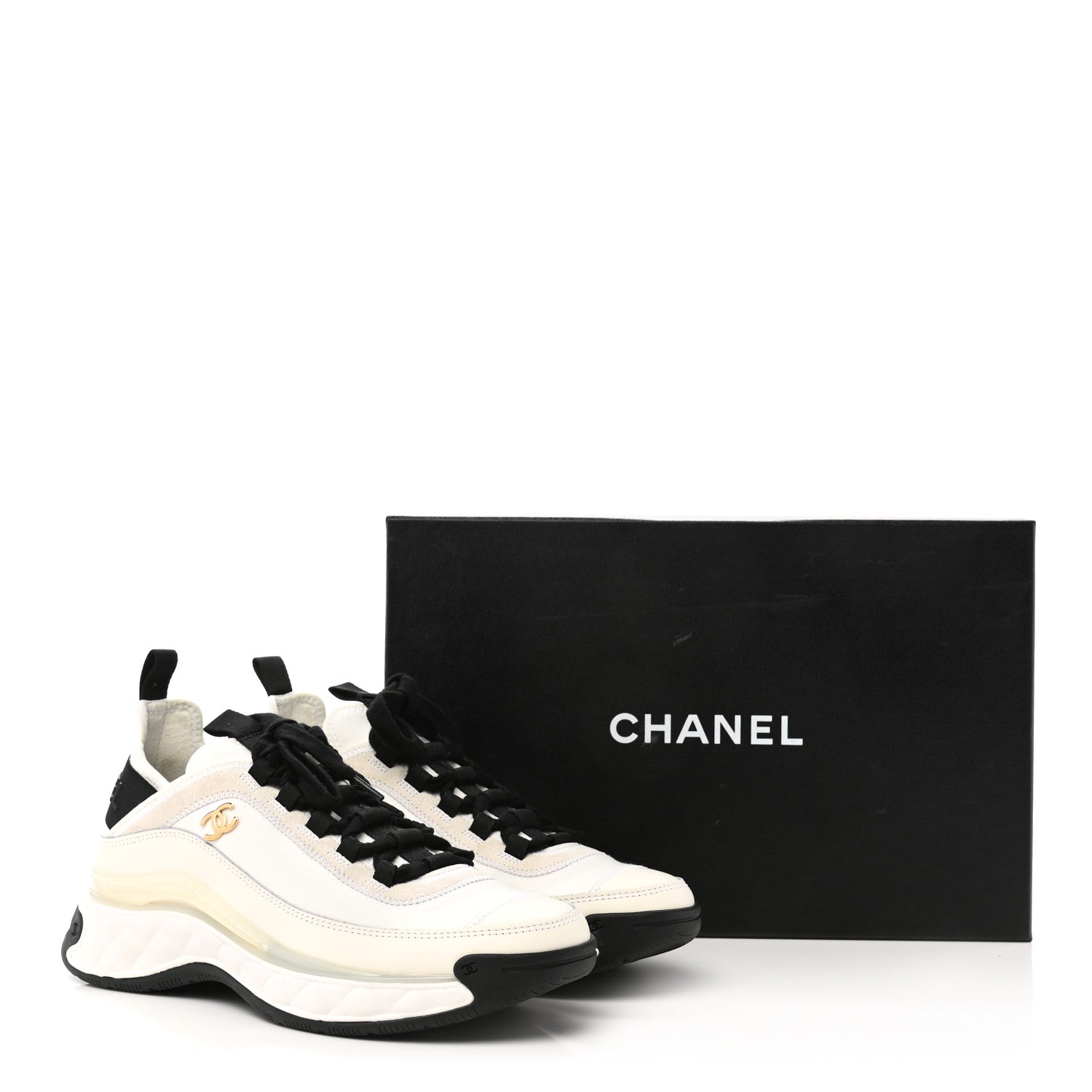 Chanel Velvet Calfskin Mixed Fibers CC Sneakers 36.5 Ivory Black 9 of 9