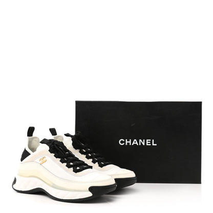 Chanel Velvet Calfskin Mixed Fibers CC Sneakers 36.5 Ivory Black 9 of 9