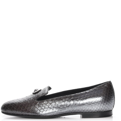 Chanel Metallic Python CC Mocassin Loafers 37 Dark Grey 1 of 8