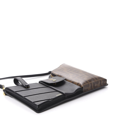Fendi Vitello Grace Glazed Fabric FF 1974 3 Pocket Mini Crossbody Bag Black Mogano Panna 4 of 9