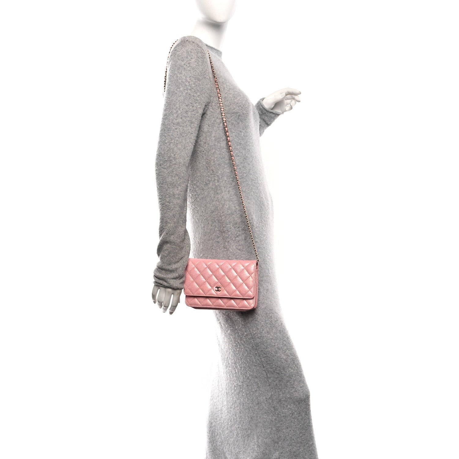 Chanel Iridescent Caviar Quilted Wallet on Chain WOC Rose Pink 2 of 12