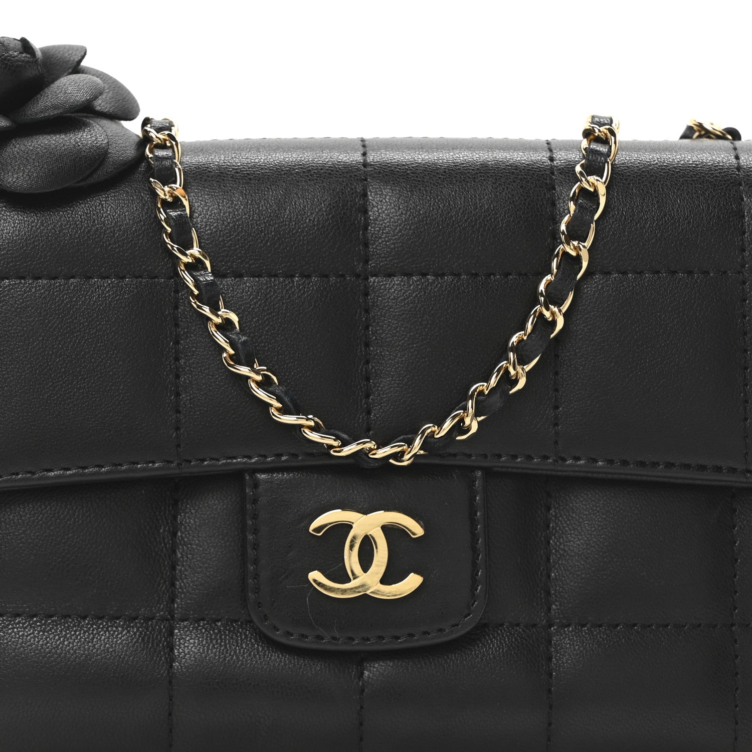 Chanel Lambskin Quilted Mini Chocolate Bar Camellia Flap Black 15 of 19