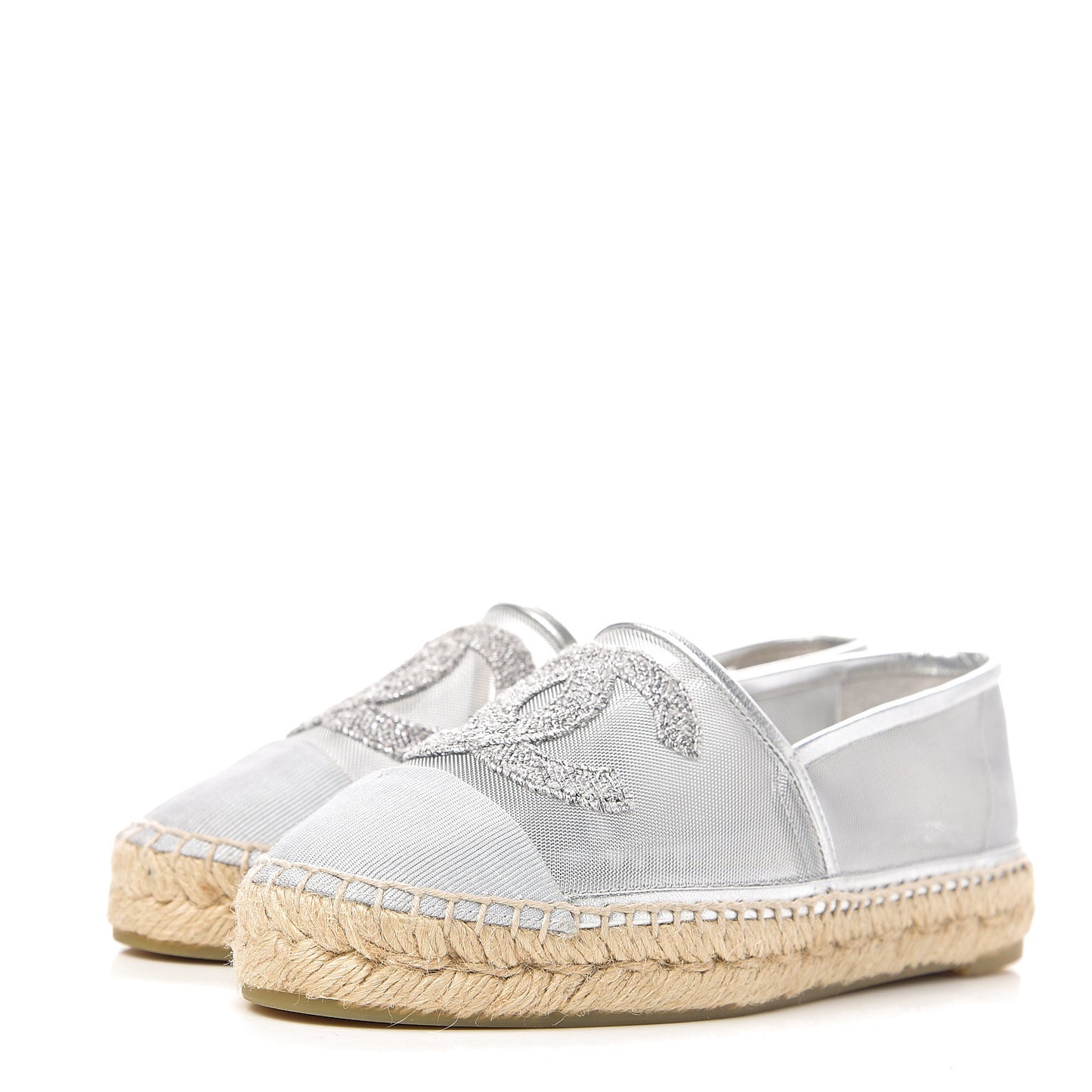 Mesh Grosgrain CC Espadrilles 36 Silver