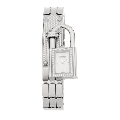 Hermes Stainless Steel Diamond Pave 16mm Kelly Quartz Watch 1 of 6