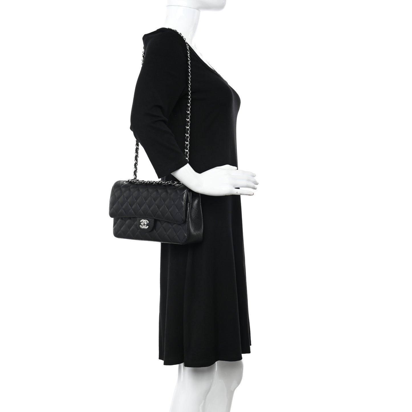 Caviar Quilted Medium Double Flap Black