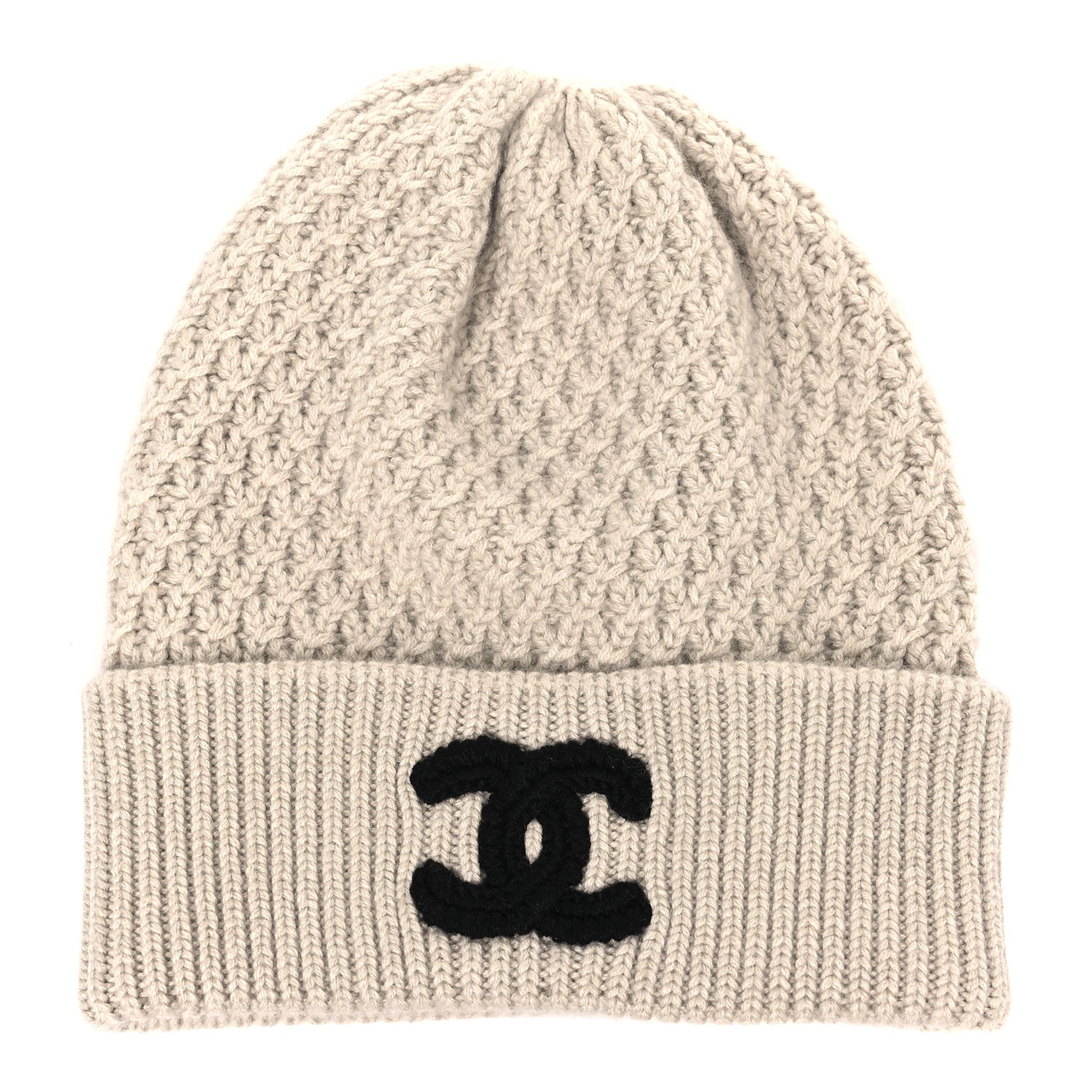 Chanel Cashmere CC Beanie Hat Ivory Black 1 of 3