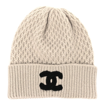 Chanel Cashmere CC Beanie Hat Ivory Black 1 of 3