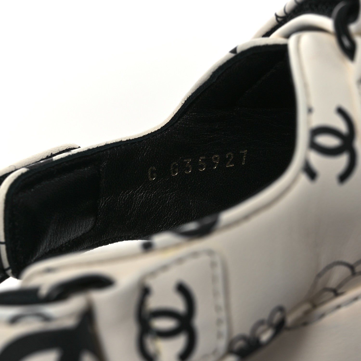 Chanel Lambskin Printed CC Velcro Dad Sandals 37.5 White Black 10 of 14