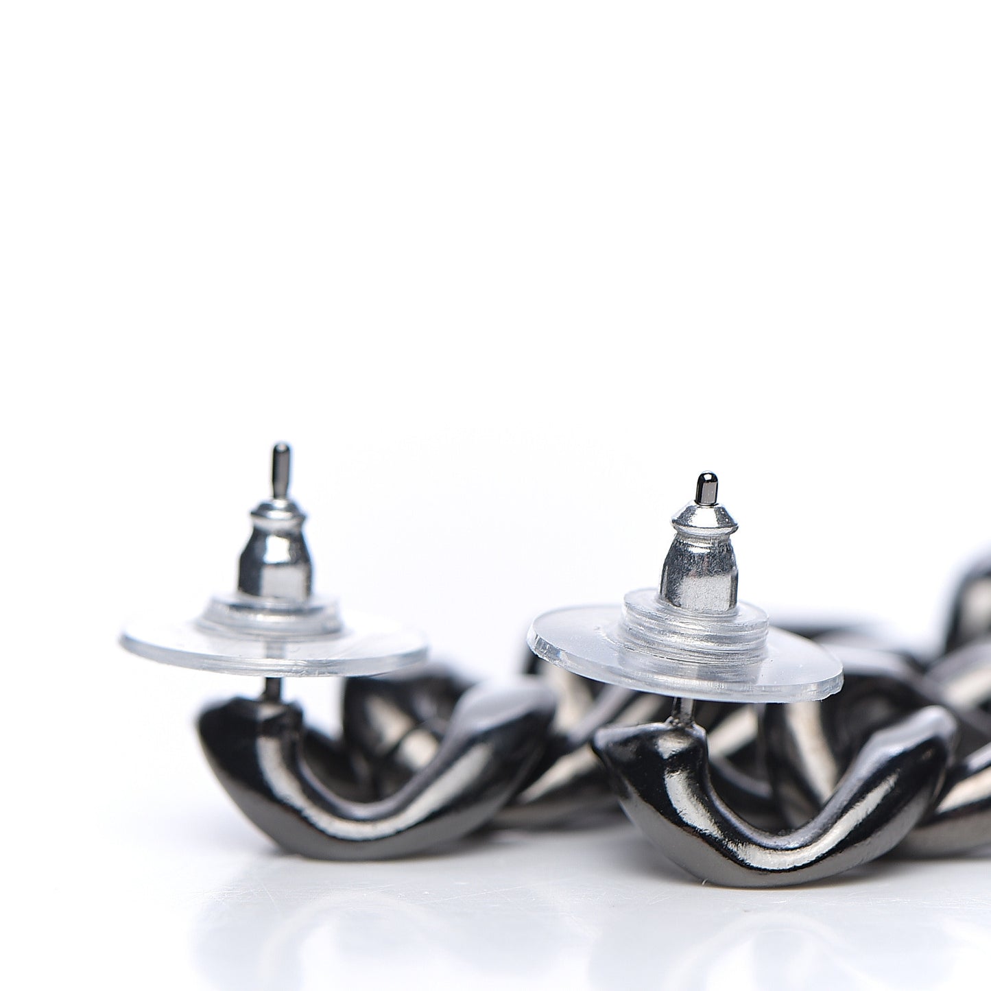 Metal CC Pick Drop Earrings Ruthenium