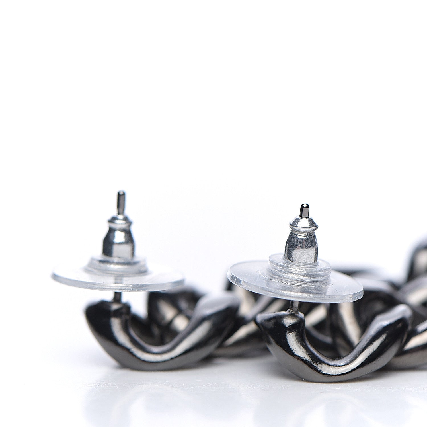 Chanel Metal CC Pick Drop Earrings Ruthenium 2 of 2
